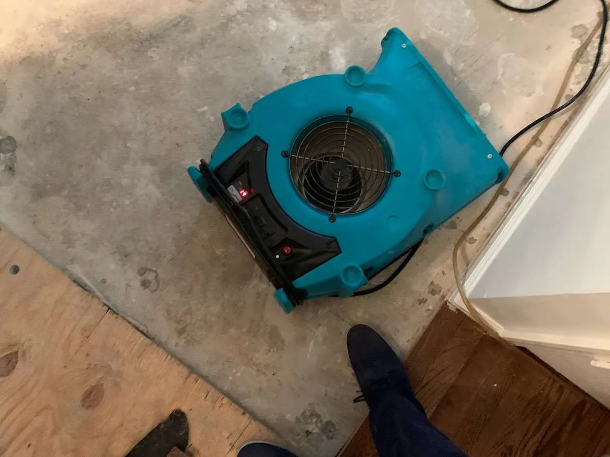 Air mover drying subfloor during Leak Detection & Repair in Hartselle